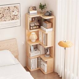 Nordara 4 Tier Wooden Corner Shelf Standing Bookcase Display Storage Shelving in Natural - Size: 100 cm x 15 cm - thumbnail 4