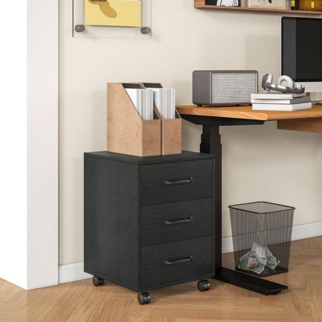 HOMCOM File Cabinet with 3 Drawers, Under Desk Mobile Filing Cabinet Black - image 1