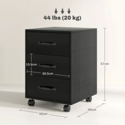 HOMCOM File Cabinet with 3 Drawers, Under Desk Mobile Filing Cabinet Black - thumbnail 3