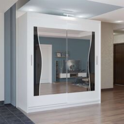 MN Furniture Basel Mirror Sliding Wardrobe - LED Light 120cm x 217cm in White - Size: 120 cm x 217 cm - thumbnail 1