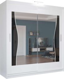MN Furniture Basel Mirror Sliding Wardrobe - LED Light 120cm x 217cm in White - Size: 120 cm x 217 cm - thumbnail 2