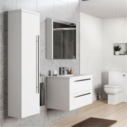 Clifton White Bathroom Wall Mounted Tall Boy Unit 1400mm High x 355mm Wide - thumbnail 2