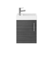 Balterley Saint Contemporary Bathroom Wall Hung 1 Soft-Close Door Vanity Unit & Rectangular Basin, Anthracite Woodgrain, 405 mm in Grey