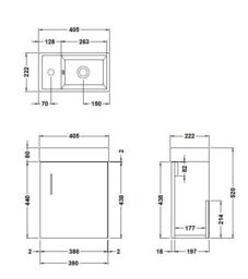 Balterley Saint Contemporary Bathroom Wall Hung 1 Soft-Close Door Vanity Unit & Rectangular Basin, Anthracite Woodgrain, 405 mm in Grey - thumbnail 3