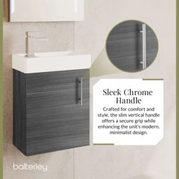 Balterley Saint Contemporary Bathroom Wall Hung 1 Soft-Close Door Vanity Unit & Rectangular Basin, Anthracite Woodgrain, 405 mm in Grey - thumbnail 7
