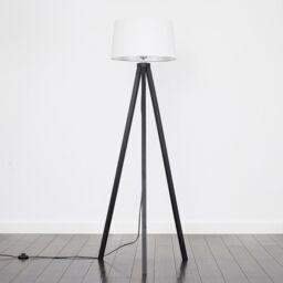 ValueLights Barbro Black Wood Tripod Floor Lamp with Linen Tapered Shade in White - thumbnail 2