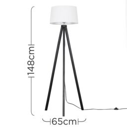 ValueLights Barbro Black Wood Tripod Floor Lamp with Linen Tapered Shade in White - thumbnail 5
