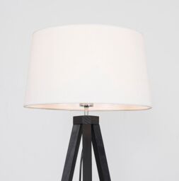 ValueLights Barbro Black Wood Tripod Floor Lamp with Linen Tapered Shade in White - thumbnail 4