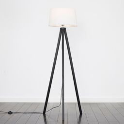 ValueLights Barbro Black Wood Tripod Floor Lamp with Linen Tapered Shade in White - thumbnail 3