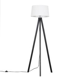 ValueLights Barbro Black Wood Tripod Floor Lamp with Linen Tapered Shade in White