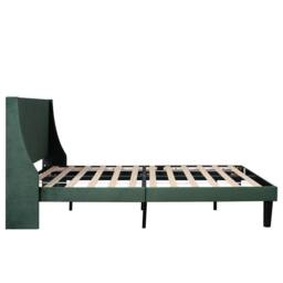 ModernLuxe Velvet upholstered double bed with winged headboard & wood slats in Green - thumbnail 6