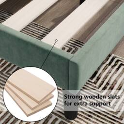 ModernLuxe Velvet upholstered double bed with winged headboard & wood slats in Green - thumbnail 8