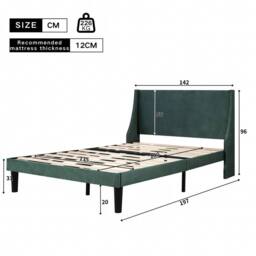 ModernLuxe Velvet upholstered double bed with winged headboard & wood slats in Green - thumbnail 5