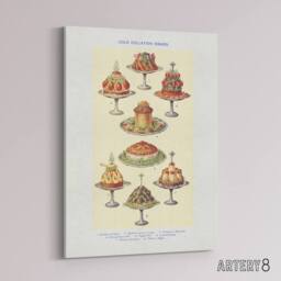 "Artery8 Cold Collation Dishes Kitchen Decor Mrs Beeton Canvas Wall Art Print in Yellow - Size: W12"" x H16""" - thumbnail 2