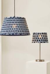 ValueLights Elijah Blue Ikat Pleated Fabric Tapered Lamp Shade with Bulb in Bright Blue - Size: Small - thumbnail 7