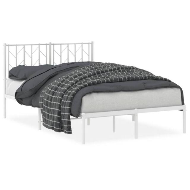 Berkfield Home Metal Bed Frame without Mattress with Headboard White 120x190cm - Size: 120x190 cm - image 1