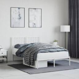 Berkfield Home Metal Bed Frame without Mattress with Headboard White 120x190cm - Size: 120x190 cm - thumbnail 2