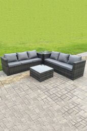 Fimous Outdoor Rattan Corner Sofa Set With 2 Coffee Table in Dark Grey - thumbnail 1