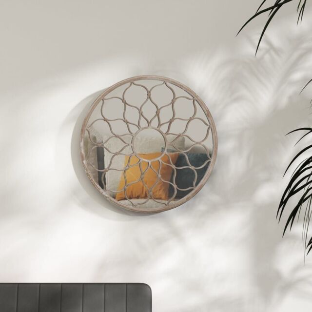 Berkfield Home Mirror Sand 40x3 cm Iron Round for Indoor Use in Cream - image 1