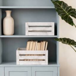 FLAVORA Large-White Wash Home Storage Wooden Crate in White - Size: 500mm - thumbnail 4