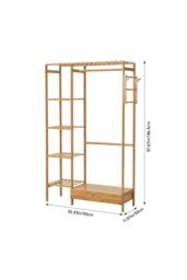 H&O Direct Wooden Clothes Rack with Hooks & Drawer in Brown - thumbnail 6
