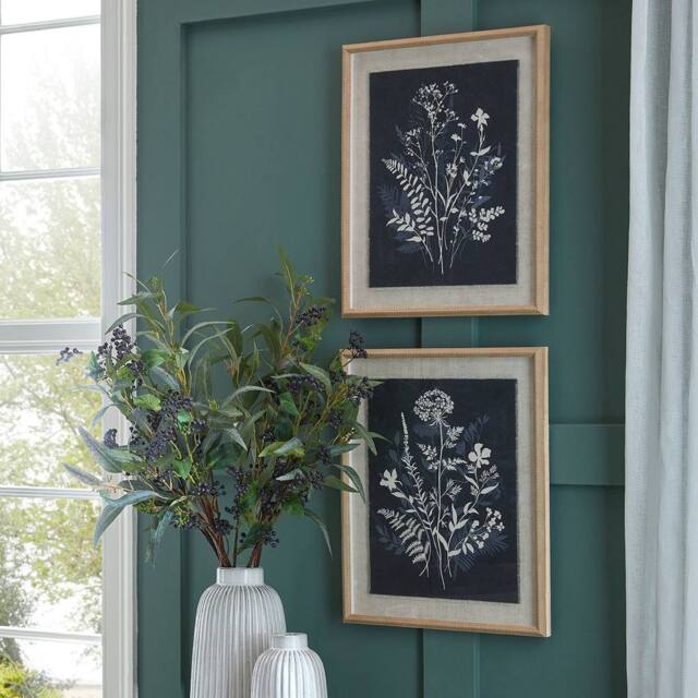 Hill Interiors Flora & Fauna Collection Meadow Beaded Linen Framed Wall Art in White - image 1