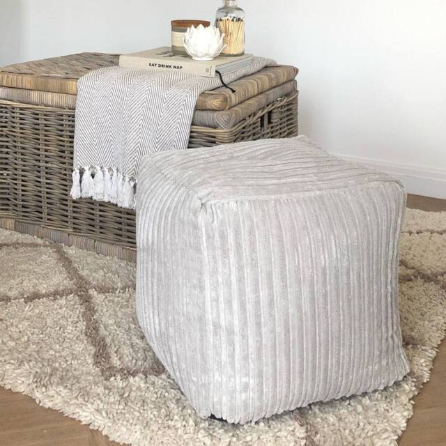rucomfy Beanbags rucomfy Indoor Jumbo Cord Bean Bag Footstool - Cube Pouffe in Light Grey - image 1