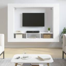 Berkfield Home TV Cabinet White 152x22x113 cm Engineered Wood - Size: 152 x 22 x 113 cm - thumbnail 2