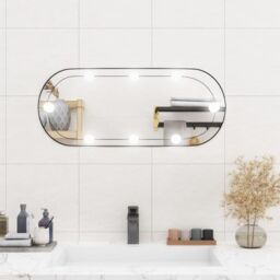 Berkfield Home Wall Mirror with LED Lights 30x70 cm Glass Oval in Silver - thumbnail 1