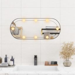 Berkfield Home Wall Mirror with LED Lights 30x70 cm Glass Oval in Silver - thumbnail 3