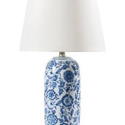 Wyld and Coco Blue Floral Porcelain Table Lamp with Linen Shade in White - thumbnail 2