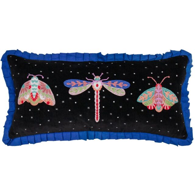 Wylder Tropics Darkling Beetles Embroidered Velvet Cushion in Black - Size: 30 cm x 50 cm - image 1