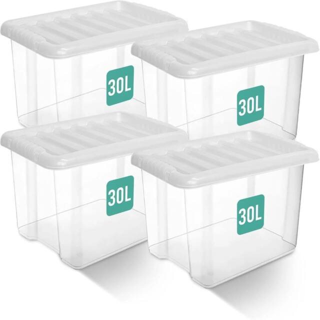 Havendro 30L set of 4 Heavy Duty Clear Plastic Storage Boxes with Lids - image 1