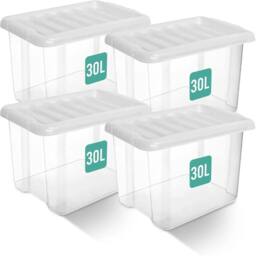 Havendro 30L set of 4 Heavy Duty Clear Plastic Storage Boxes with Lids - thumbnail 1