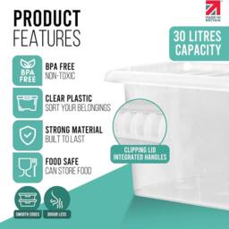 Havendro 30L set of 4 Heavy Duty Clear Plastic Storage Boxes with Lids - thumbnail 3