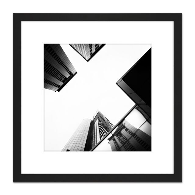Artery8 Prunier Downtown Buildings Black White Photo 8X8 Inch Square Wooden Framed Wall Art Print Picture with Mount - image 1