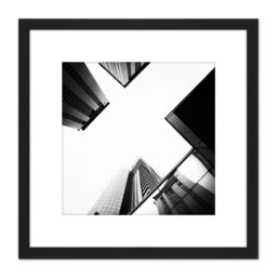 Artery8 Prunier Downtown Buildings Black White Photo 8X8 Inch Square Wooden Framed Wall Art Print Picture with Mount - thumbnail 1