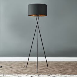 ValueLights Camden Black Metal Tripod Floor Lamp with Black & Gold Lamp Shade - thumbnail 3