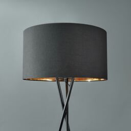 ValueLights Camden Black Metal Tripod Floor Lamp with Black & Gold Lamp Shade - thumbnail 4