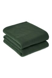 OHS Warm Plain Fleece Throw Over Bed Blanket in Dark Green - Size: 120 cm x 150 cm - thumbnail 1