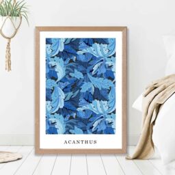 ARTZE William Morris Acanthus in Bright Blue Art Print / Oak Frame / SIZE: A3 - Size: A4