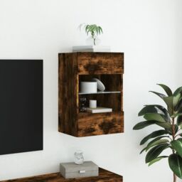 Berkfield Home TV Wall Cabinet with LED Lights Smoked Oak 40x30x60.5 cm in Brown - thumbnail 5