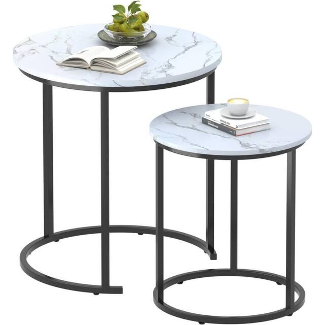 Huhote Stylish Nesting Coffee Tables Set of 2 with White Marble Finish Top in Black - image 1