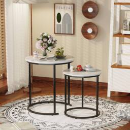 Huhote Stylish Nesting Coffee Tables Set of 2 with White Marble Finish Top in Black - thumbnail 8