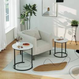 Huhote Stylish Nesting Coffee Tables Set of 2 with White Marble Finish Top in Black - thumbnail 6