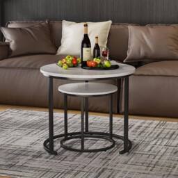 Huhote Stylish Nesting Coffee Tables Set of 2 with White Marble Finish Top in Black - thumbnail 7