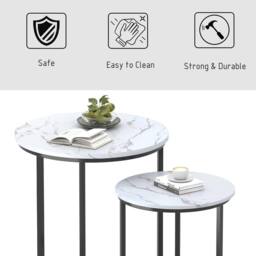 Huhote Stylish Nesting Coffee Tables Set of 2 with White Marble Finish Top in Black - thumbnail 5