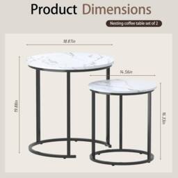 Huhote Stylish Nesting Coffee Tables Set of 2 with White Marble Finish Top in Black - thumbnail 3