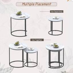 Huhote Stylish Nesting Coffee Tables Set of 2 with White Marble Finish Top in Black - thumbnail 4