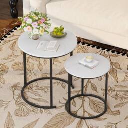 Huhote Stylish Nesting Coffee Tables Set of 2 with White Marble Finish Top in Black - thumbnail 2